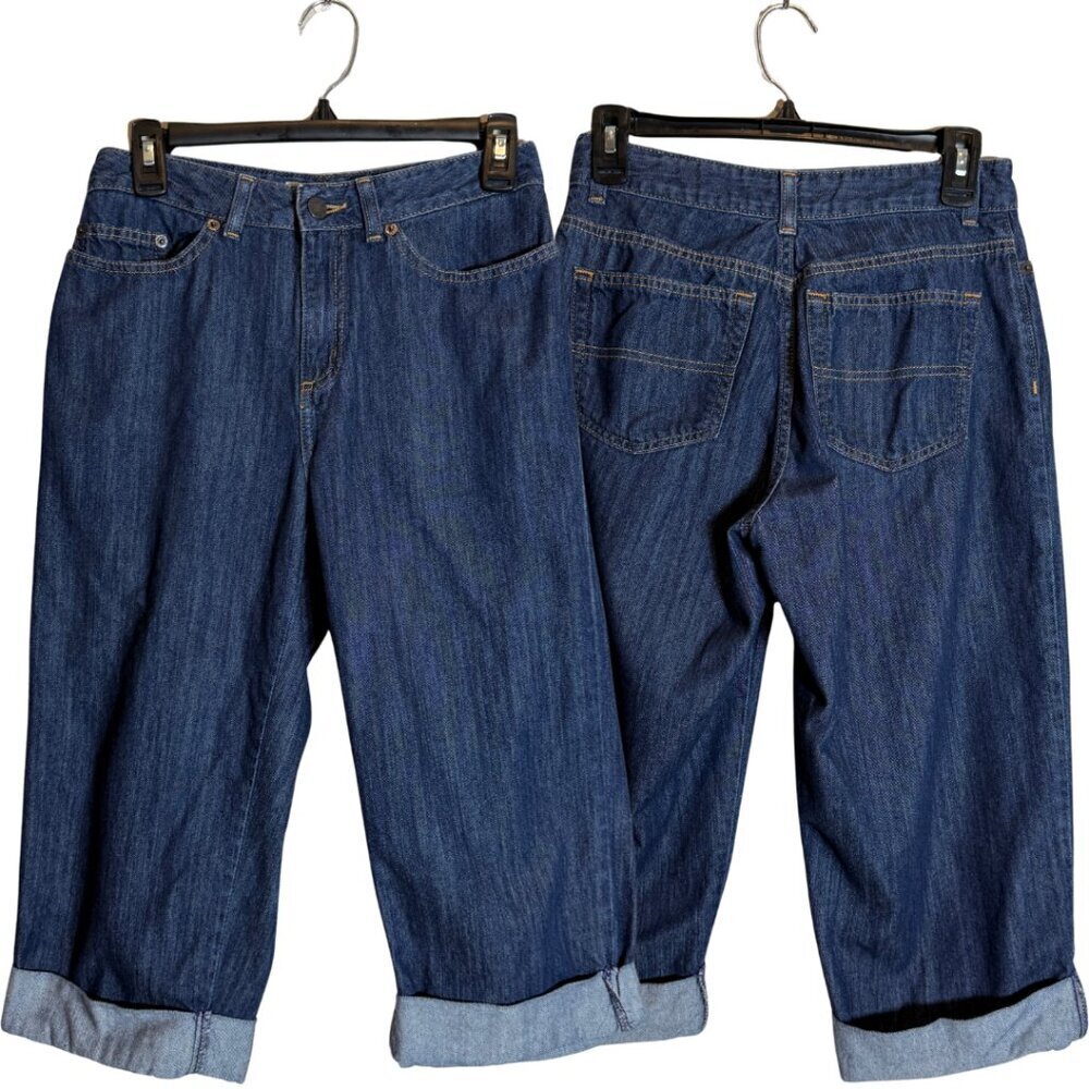 L.L. Bean Wide Leg Denim Jean Capris Women's 4 Regular Medium Wash Cuffed 0KFH7